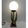 LAMPADA TAVOLO ABATJOUR ART DECò METALLO DORATO VETRO OPALINO BASE MARMO 57 cm/h
