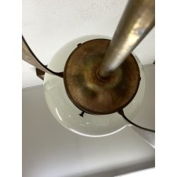 LAMPADA TAVOLO ABATJOUR ART DECò METALLO DORATO VETRO OPALINO BASE MARMO 57 cm/h