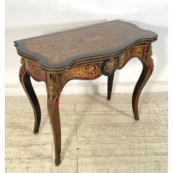 ANTICO TAVOLO DA GIOCO APRIBILE STILE BOULLE EPOCA '900 BRONDO DORATO INTARSIO
