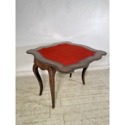 ANTICO TAVOLO DA GIOCO APRIBILE STILE BOULLE EPOCA '900 BRONDO DORATO INTARSIO