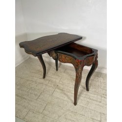 ANTICO TAVOLO DA GIOCO APRIBILE STILE BOULLE EPOCA '900 BRONDO DORATO INTARSIO
