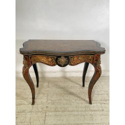 ANTICO TAVOLO DA GIOCO APRIBILE STILE BOULLE EPOCA '900 BRONDO DORATO INTARSIO