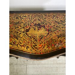ANTICO TAVOLO DA GIOCO APRIBILE STILE BOULLE EPOCA '900 BRONDO DORATO INTARSIO