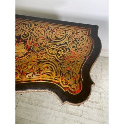 ANTICO TAVOLO DA GIOCO APRIBILE STILE BOULLE EPOCA '900 BRONDO DORATO INTARSIO