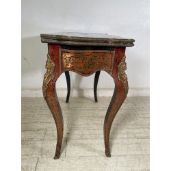ANTICO TAVOLO DA GIOCO APRIBILE STILE BOULLE EPOCA '900 BRONDO DORATO INTARSIO