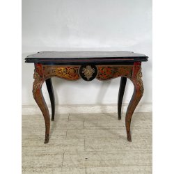 ANTICO TAVOLO DA GIOCO APRIBILE STILE BOULLE EPOCA '900 BRONDO DORATO INTARSIO
