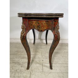 ANTICO TAVOLO DA GIOCO APRIBILE STILE BOULLE EPOCA '900 BRONDO DORATO INTARSIO
