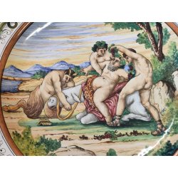 GRANDE ANTICO PIATTO PARATA 49cm 1800 CERAMICA MAIOLICA DIPINTO SCENA MITOLOGICA