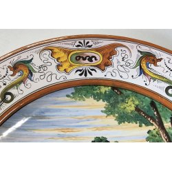 GRANDE ANTICO PIATTO PARATA 49cm 1800 CERAMICA MAIOLICA DIPINTO SCENA MITOLOGICA