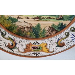 GRANDE ANTICO PIATTO PARATA 49cm 1800 CERAMICA MAIOLICA DIPINTO SCENA MITOLOGICA