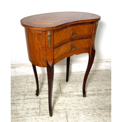 ANTICO COMODINO FAGIOLO LEGNO INTARSIATO DUE CASSETTI EPOCA META 1900 NIGHTTABLE