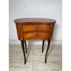 ANTICO COMODINO FAGIOLO LEGNO INTARSIATO DUE CASSETTI EPOCA META 1900 NIGHTTABLE