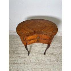 ANTICO COMODINO FAGIOLO LEGNO INTARSIATO DUE CASSETTI EPOCA META 1900 NIGHTTABLE