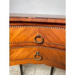 ANTICO COMODINO FAGIOLO LEGNO INTARSIATO DUE CASSETTI EPOCA META 1900 NIGHTTABLE