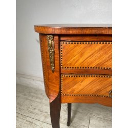 ANTICO COMODINO FAGIOLO LEGNO INTARSIATO DUE CASSETTI EPOCA META 1900 NIGHTTABLE