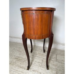 ANTICO COMODINO FAGIOLO LEGNO INTARSIATO DUE CASSETTI EPOCA META 1900 NIGHTTABLE