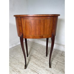 ANTICO COMODINO FAGIOLO LEGNO INTARSIATO DUE CASSETTI EPOCA META 1900 NIGHTTABLE