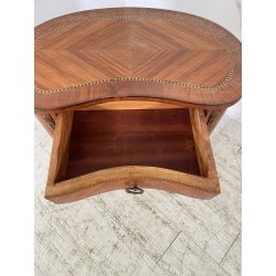 ANTICO COMODINO FAGIOLO LEGNO INTARSIATO DUE CASSETTI EPOCA META 1900 NIGHTTABLE