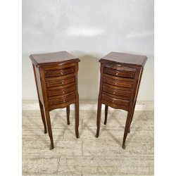 ANTICA COPPIA COMODINI LEGNO INTARSIATO LUIGI XV CASSETTI EPOCA 1900 NIGHT TABLE