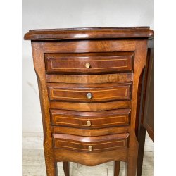 ANTICA COPPIA COMODINI LEGNO INTARSIATO LUIGI XV CASSETTI EPOCA 1900 NIGHT TABLE