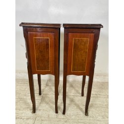 ANTICA COPPIA COMODINI LEGNO INTARSIATO LUIGI XV CASSETTI EPOCA 1900 NIGHT TABLE