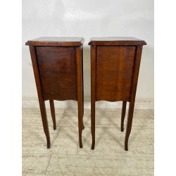 ANTICA COPPIA COMODINI LEGNO INTARSIATO LUIGI XV CASSETTI EPOCA 1900 NIGHT TABLE
