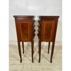 ANTICA COPPIA COMODINI LEGNO INTARSIATO LUIGI XV CASSETTI EPOCA 1900 NIGHT TABLE