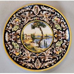 ANTICO PIATTO PARATA MAIOLICA Sesto Fiorentino LA COLONNATA Dipinto Paesaggio