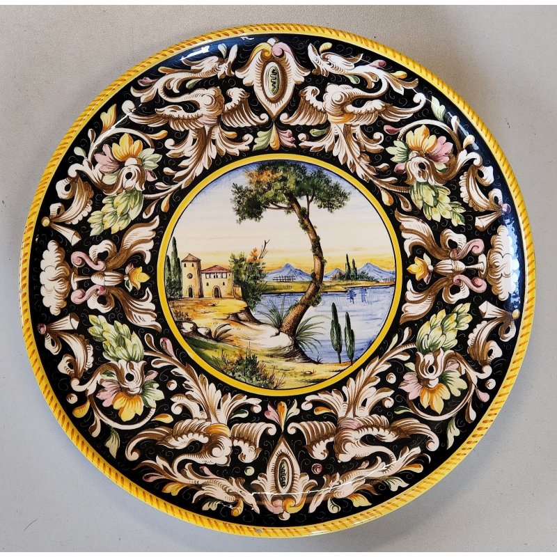 ANTICO PIATTO PARATA MAIOLICA Sesto Fiorentino LA COLONNATA Dipinto Paesaggio