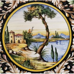 ANTICO PIATTO PARATA MAIOLICA Sesto Fiorentino LA COLONNATA Dipinto Paesaggio