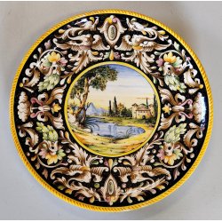 ANTICO PIATTO da PARATA MAIOLICA Sesto Fiorentino LA COLONNATA Dipinto Paesaggio