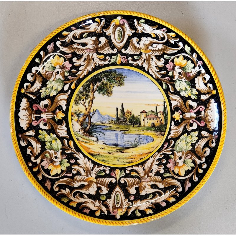 ANTICO PIATTO da PARATA MAIOLICA Sesto Fiorentino LA COLONNATA Dipinto Paesaggio