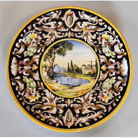 ANTICO PIATTO da PARATA MAIOLICA Sesto Fiorentino LA COLONNATA Dipinto Paesaggio