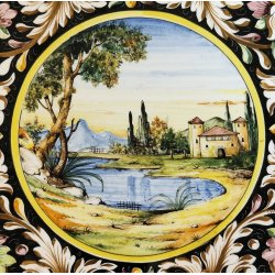 ANTICO PIATTO da PARATA MAIOLICA Sesto Fiorentino LA COLONNATA Dipinto Paesaggio