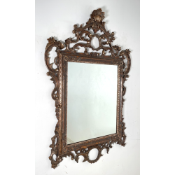 ANTICA SPECCHIERA BAROCCA CORNICE LEGNO FOGLIA ARGENTO DECORO LEGNO CONCHIGLIA