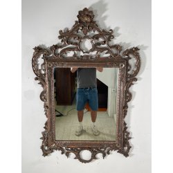 ANTICA SPECCHIERA BAROCCA CORNICE LEGNO FOGLIA ARGENTO DECORO LEGNO CONCHIGLIA