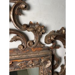 ANTICA SPECCHIERA BAROCCA CORNICE LEGNO FOGLIA ARGENTO DECORO LEGNO CONCHIGLIA