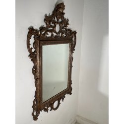 ANTICA SPECCHIERA BAROCCA CORNICE LEGNO FOGLIA ARGENTO DECORO LEGNO CONCHIGLIA