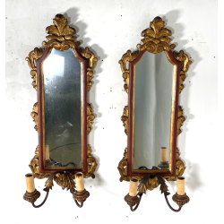 ANTICA COPPIA PICCOLE SPECCHIERE APPLIQUE 2 LUCI EPOCA '800 LUMI CORNICE DORATA