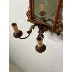 ANTICA COPPIA PICCOLE SPECCHIERE APPLIQUE 2 LUCI EPOCA '800 LUMI CORNICE DORATA