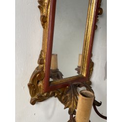 ANTICA COPPIA PICCOLE SPECCHIERE APPLIQUE 2 LUCI EPOCA '800 LUMI CORNICE DORATA