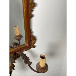 ANTICA COPPIA PICCOLE SPECCHIERE APPLIQUE 2 LUCI EPOCA '800 LUMI CORNICE DORATA