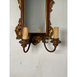 ANTICA COPPIA PICCOLE SPECCHIERE APPLIQUE 2 LUCI EPOCA '800 LUMI CORNICE DORATA