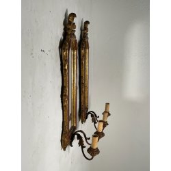 ANTICA COPPIA PICCOLE SPECCHIERE APPLIQUE 2 LUCI EPOCA '800 LUMI CORNICE DORATA