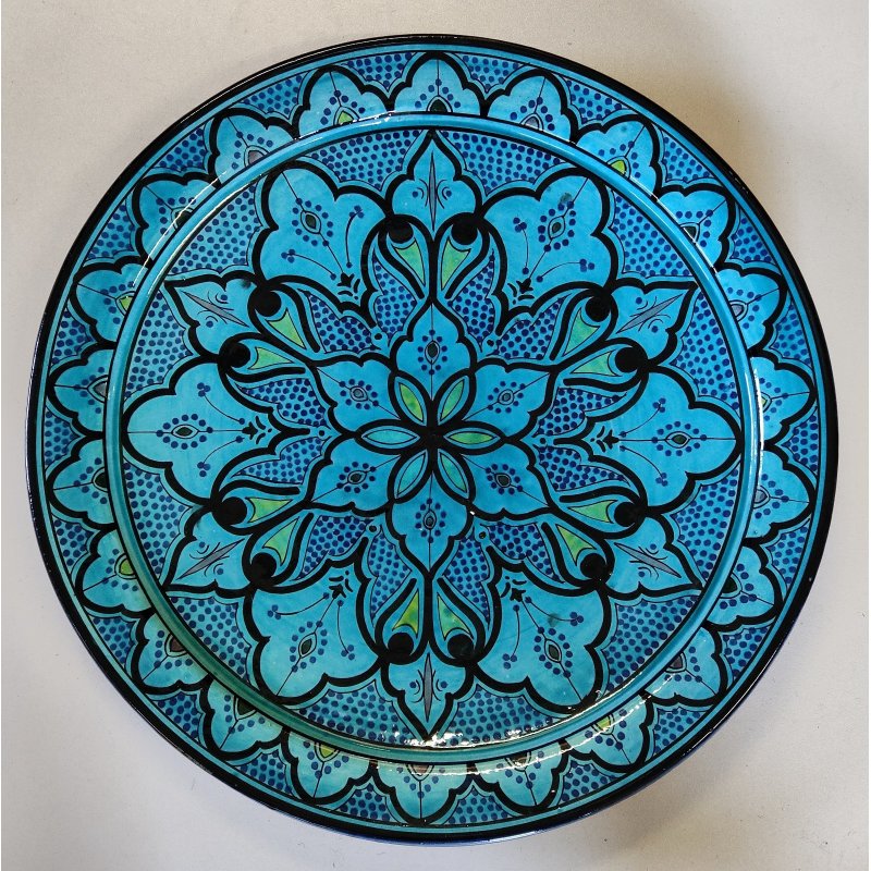GRANDE PIATTO PARATA Safi MAROCCO 900 Terracotta DIPINTO Turchese DECORO Moresco