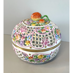 VASO PORCELLANA HEREND DIPINTO FLOREALE FIORI BARATTOLO SCATOLA BOMBONIERA 1960