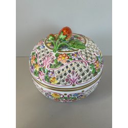 VASO PORCELLANA HEREND DIPINTO FLOREALE FIORI BARATTOLO SCATOLA BOMBONIERA 1960