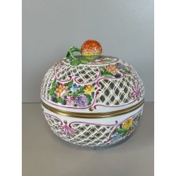 VASO PORCELLANA HEREND DIPINTO FLOREALE FIORI BARATTOLO SCATOLA BOMBONIERA 1960