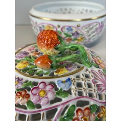 VASO PORCELLANA HEREND DIPINTO FLOREALE FIORI BARATTOLO SCATOLA BOMBONIERA 1960