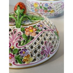 VASO PORCELLANA HEREND DIPINTO FLOREALE FIORI BARATTOLO SCATOLA BOMBONIERA 1960